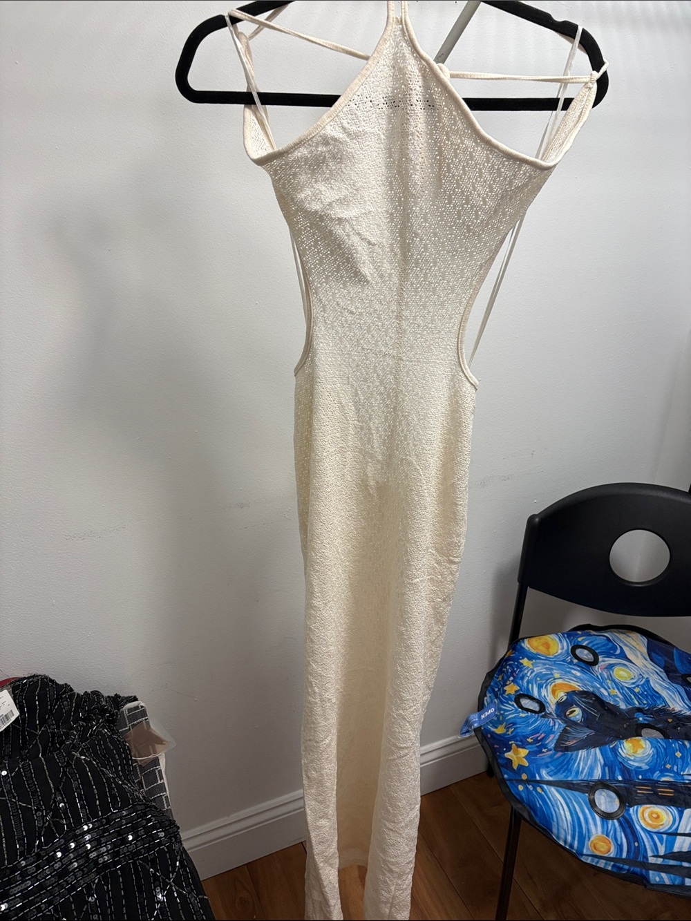 Bershka Cream Shimmer Backless Maxi Dress